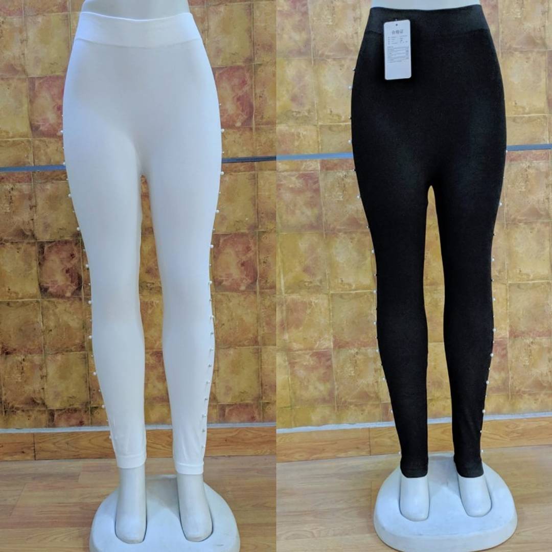 Stylish Imported Stretchable Lycra Solid Side Pearl Leggings For Women ( Pack of 2 )